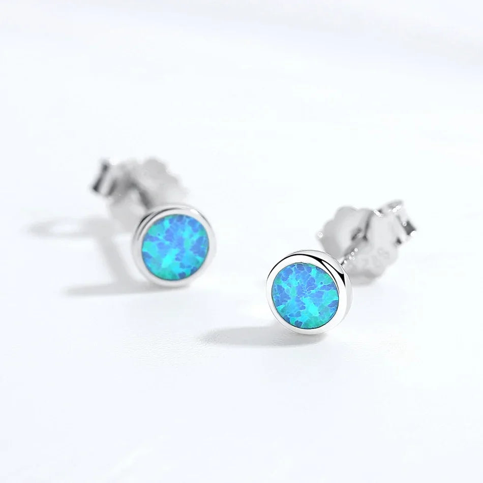 Blue Opal 925 Sterling Silver Stud Earrings