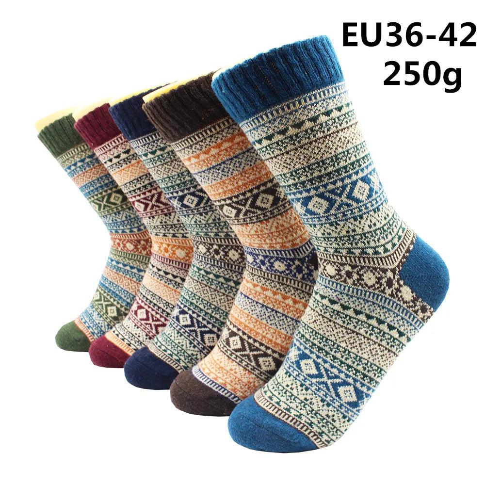 5 Pairs Winter Warmer Women Thicken Thermal Wool Cashmere Snow Socks