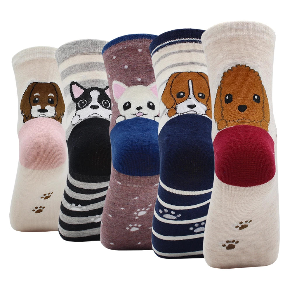 5 Pairs Fashion Colorful Kawaii Cute Cartoon Cotton Women Socks