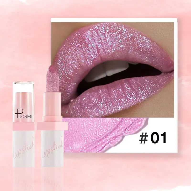 Waterproof Metallic Pearlescent Lipstick Pop Glitter Lip Gloss 10-Color Long Lasting