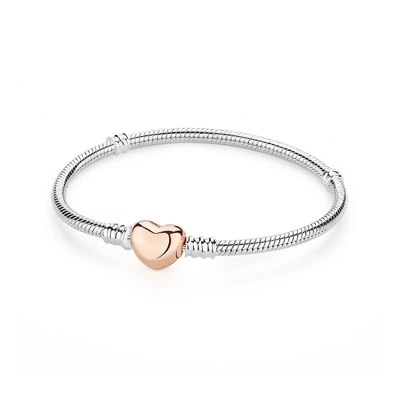 925 Sterling Silver Bracelets Bangles Love Heart Clip