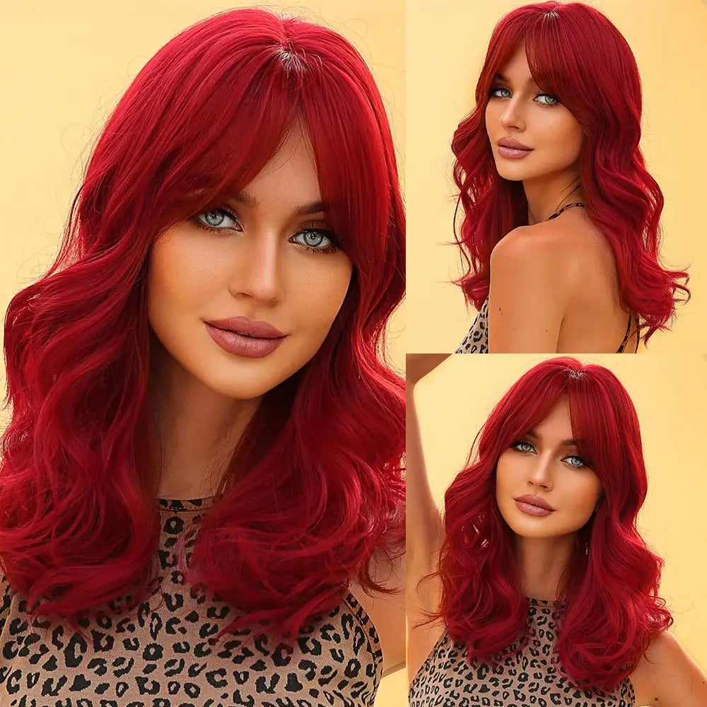 LOUIS FERRE Medium Length Wavy Synthetic Wigs With Bangs