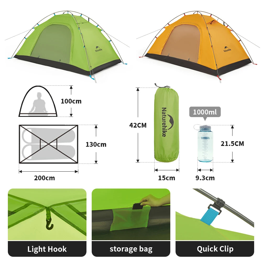 Tent 2 People Ultralight Single Layer UPF 40+ Waterproof Camping Tent