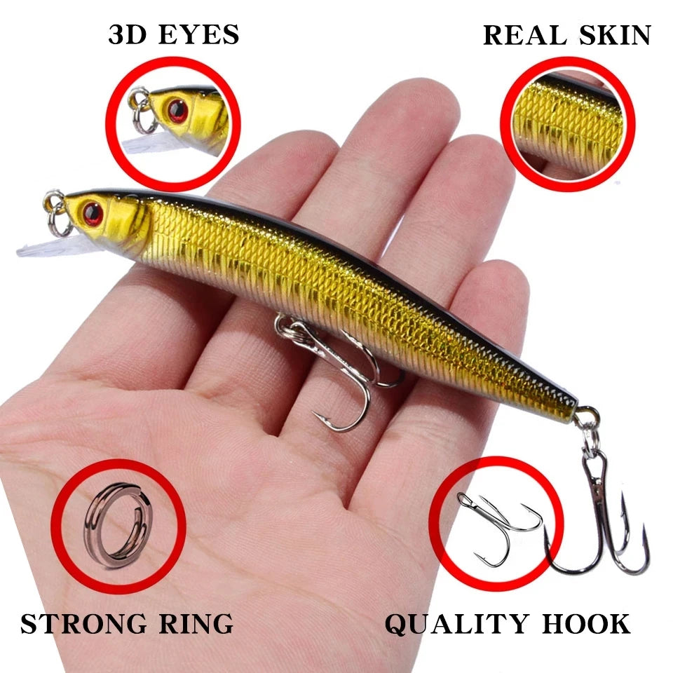 Fishing Lure Tackle Kit Set Hard Bait Artificial Rotating Floating Fishing Minnow