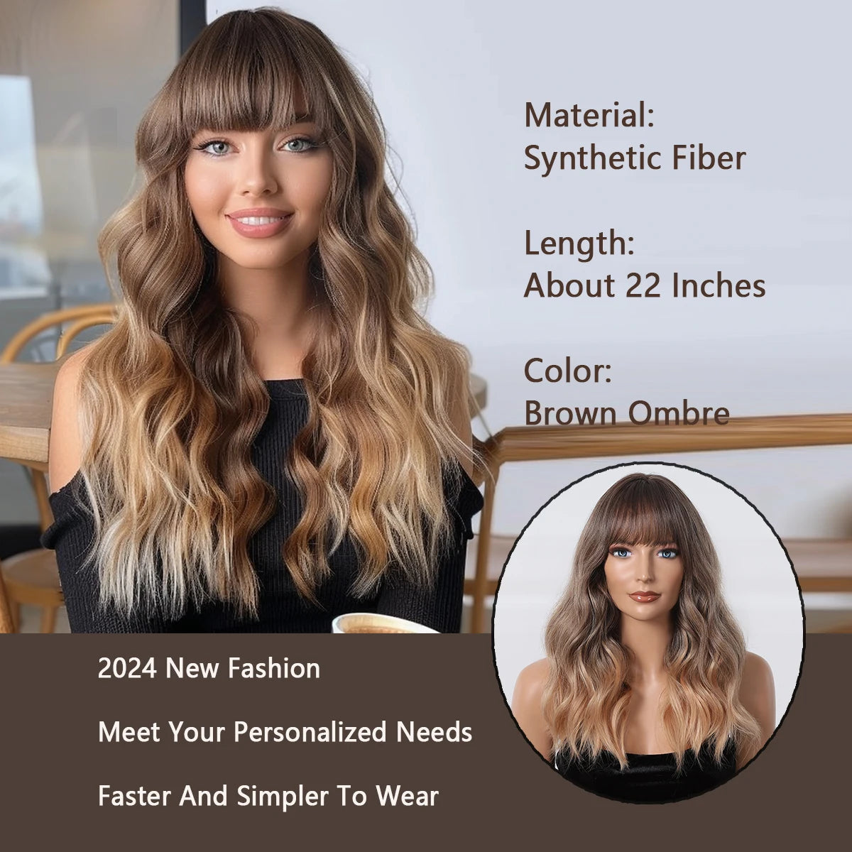 LOUIS FERRE Medium Length Wavy Synthetic Wigs With Bangs