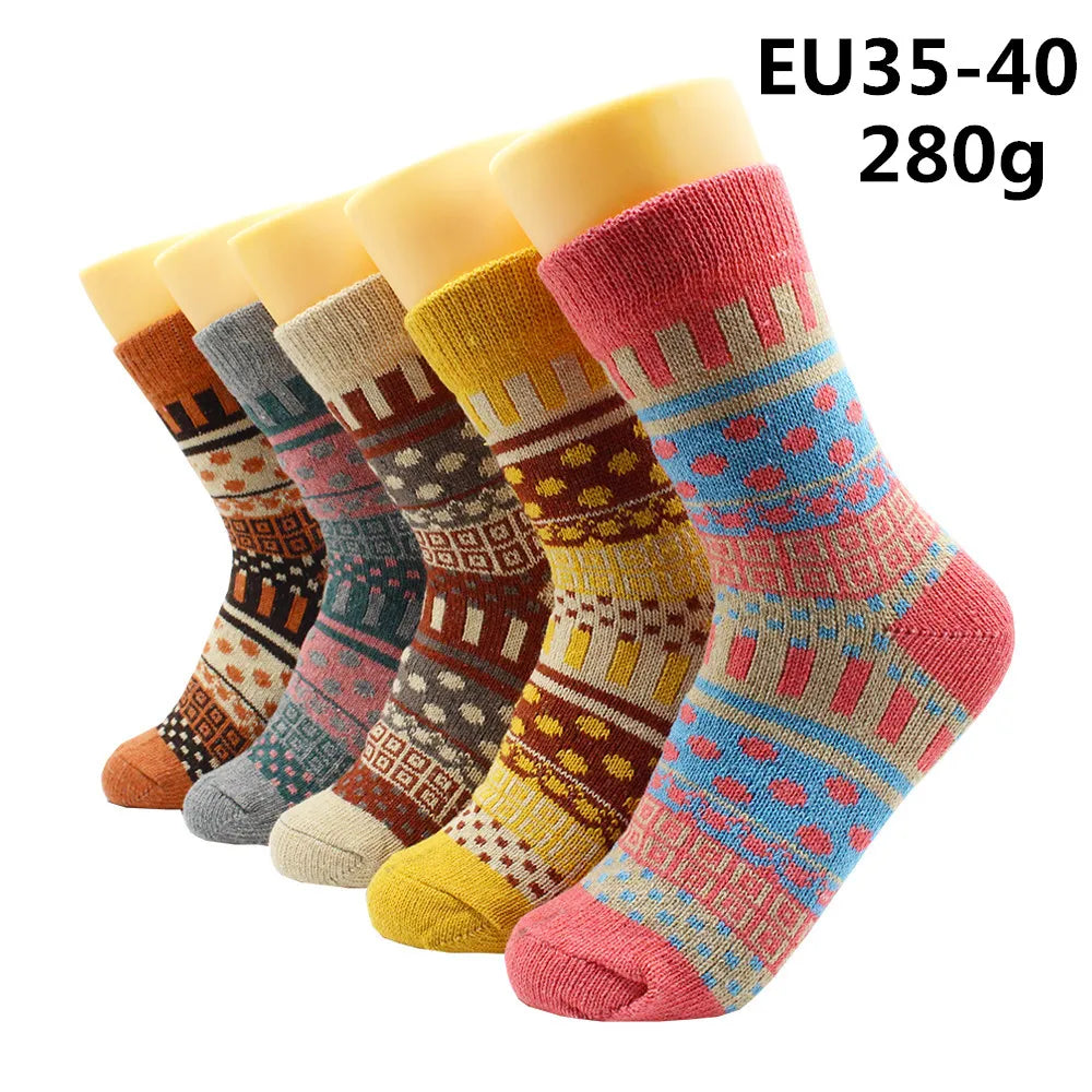 5 Pairs Winter Warmer Women Thicken Thermal Wool Cashmere Snow Socks