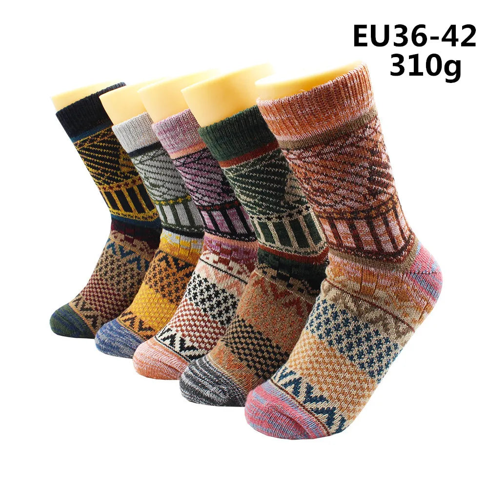 5 Pairs Winter Warmer Women Thicken Thermal Wool Cashmere Snow Socks