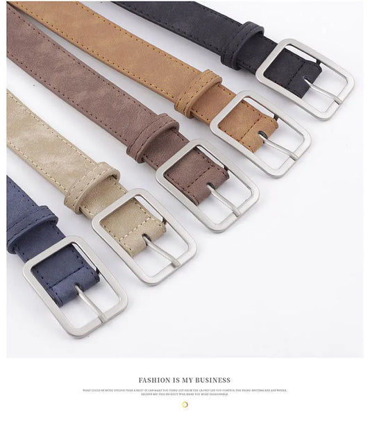 Fashion Square Pin Buckles Belts Women Silver Buckle Leather Belts