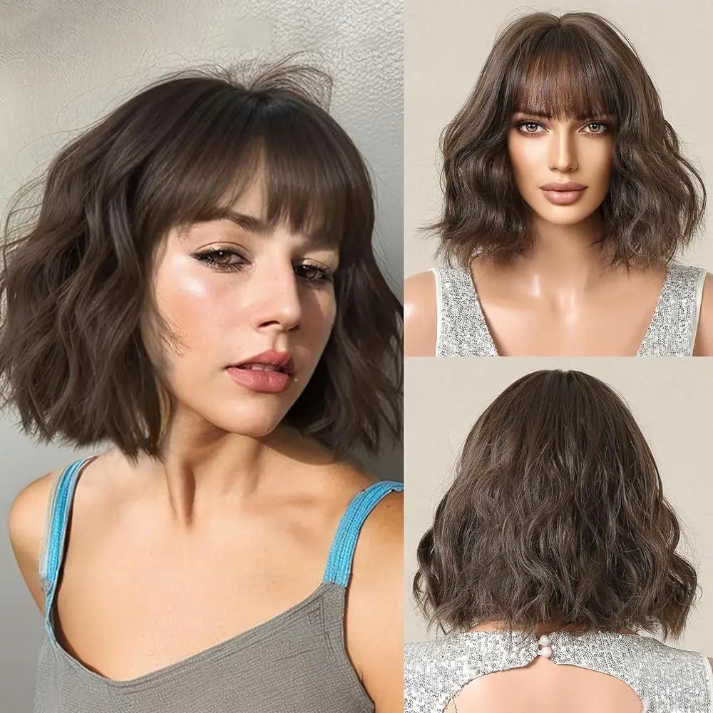 LOUIS FERRE Medium Length Wavy Synthetic Wigs With Bangs