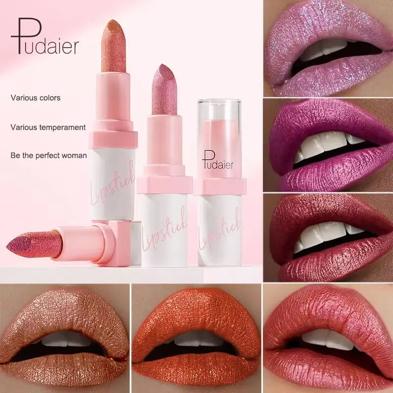 Waterproof Metallic Pearlescent Lipstick Pop Glitter Lip Gloss 10-Color Long Lasting