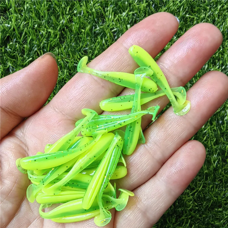 10PCS Micro Soft Fishing Lures 3.5cm 4cm 5cm T-tail Worm Lure