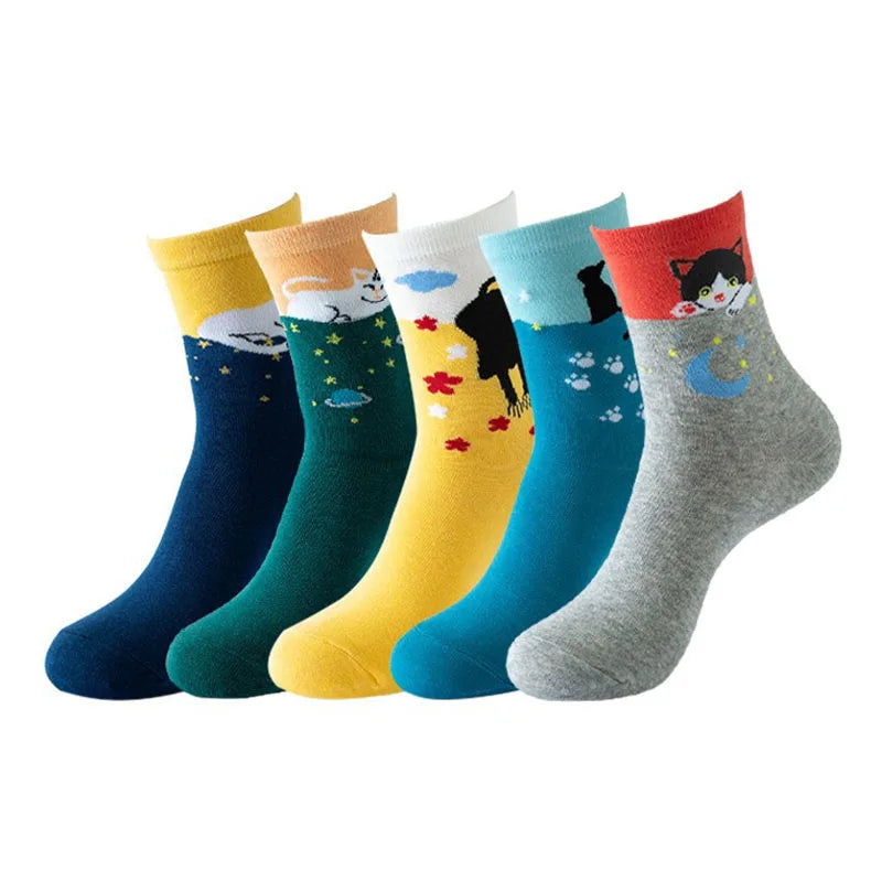 5 Pairs Fashion Pet cat dog Colorful Kawaii Cute Cartoon Cotton Women Socks