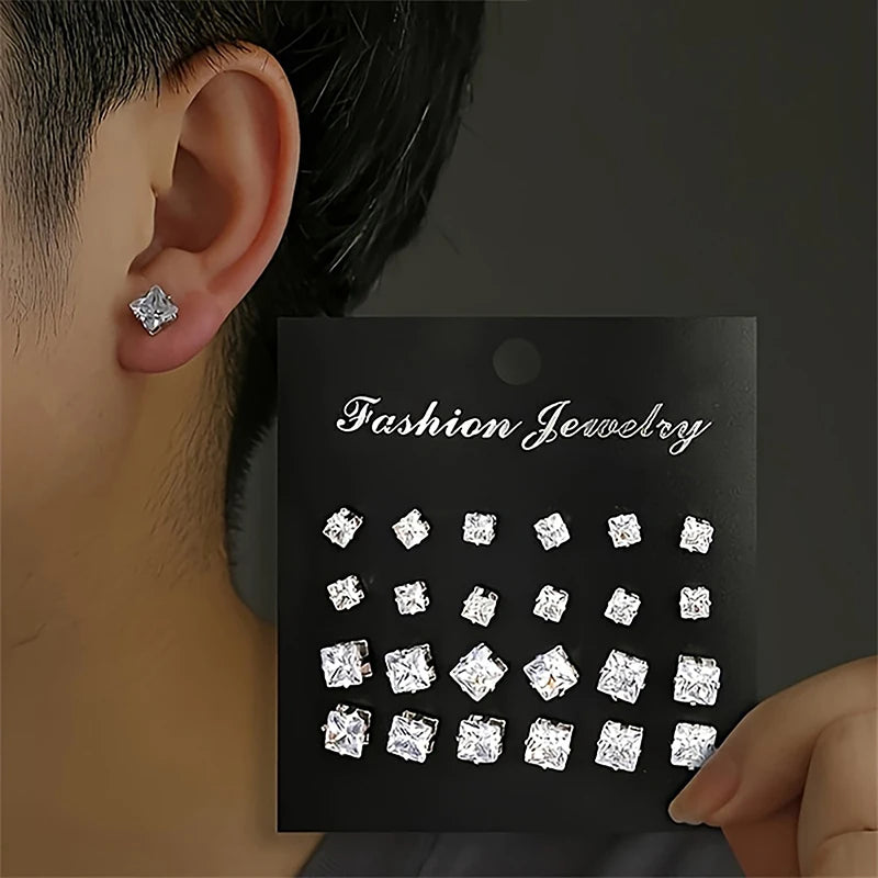 1Set White Shiny Crystal Zircon Earrings Set