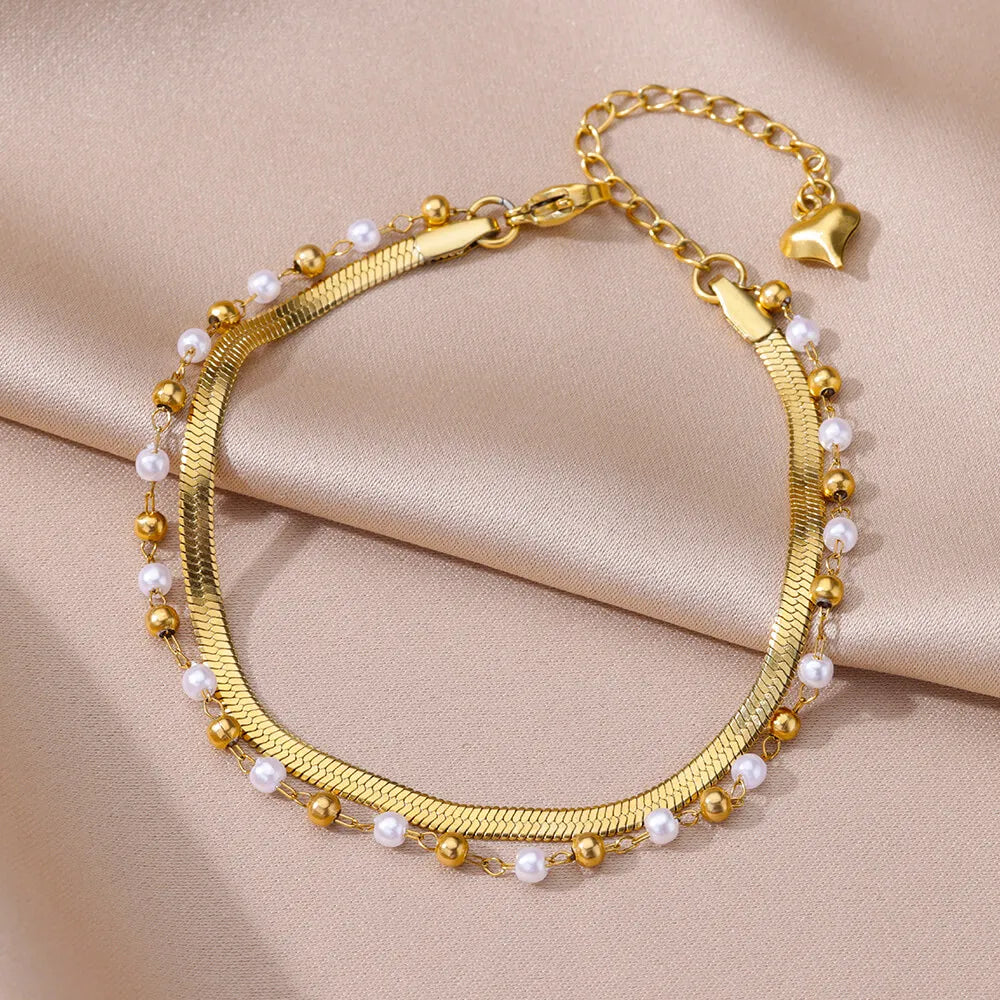 Imitation Pearl Charm Anklets For Women