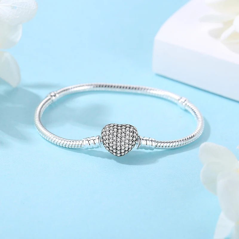 925 Sterling Silver Bracelets Bangles Love Heart Clip