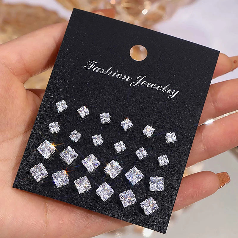 1Set White Shiny Crystal Zircon Earrings Set