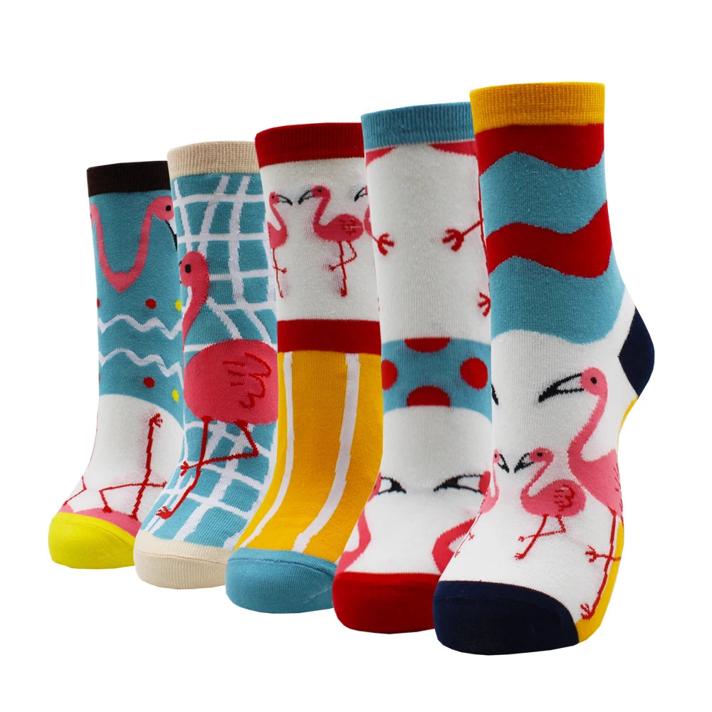 5 Pairs Fashion Colorful Kawaii Cute Cartoon Cotton Women Socks