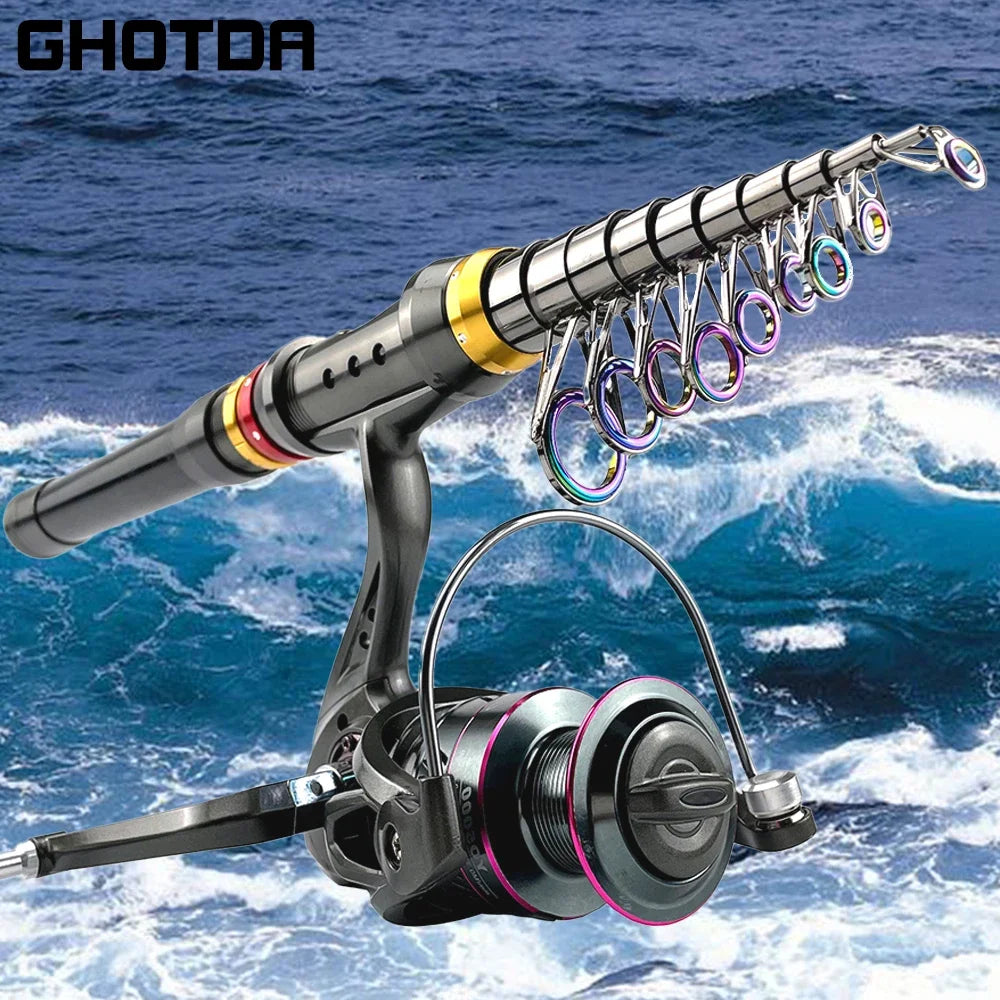 Ultra Light Telescopic Fishing Rod and Spinning Reel Combo 1.8/2.1/2.4/2.7/3/3.6M Lure Weight 7-38g Travel Surf Rods Surfcasting