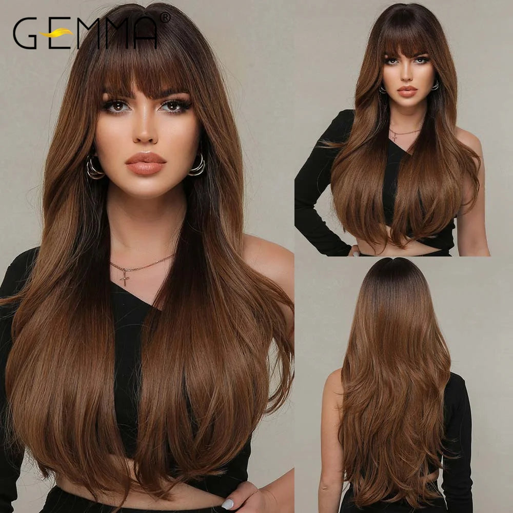 Long Wavy Light Ash Blonde Synthetic Wigs with Bangs for Women