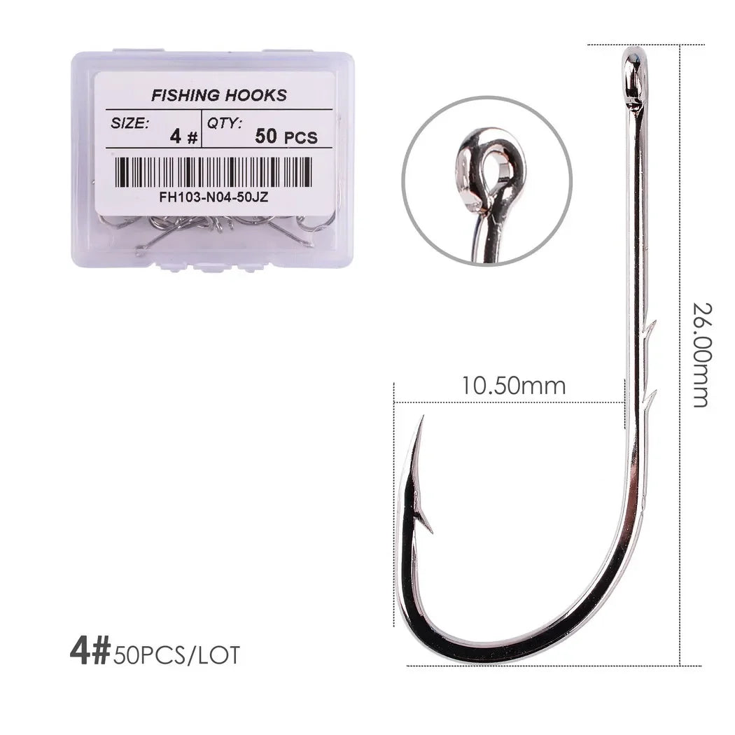 50pcs/ Box Long Shank Fishing Hook