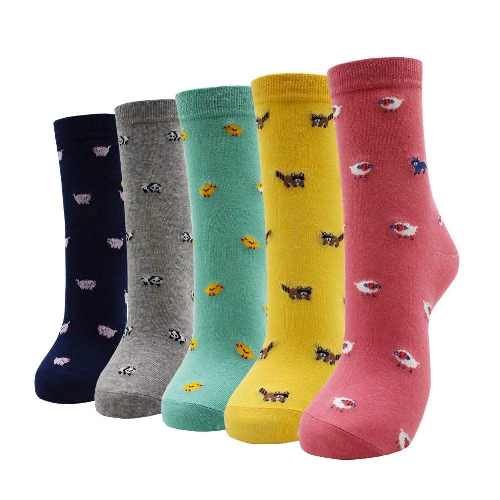 5 Pairs Fashion Colorful Kawaii Cute Cartoon Cotton Women Socks