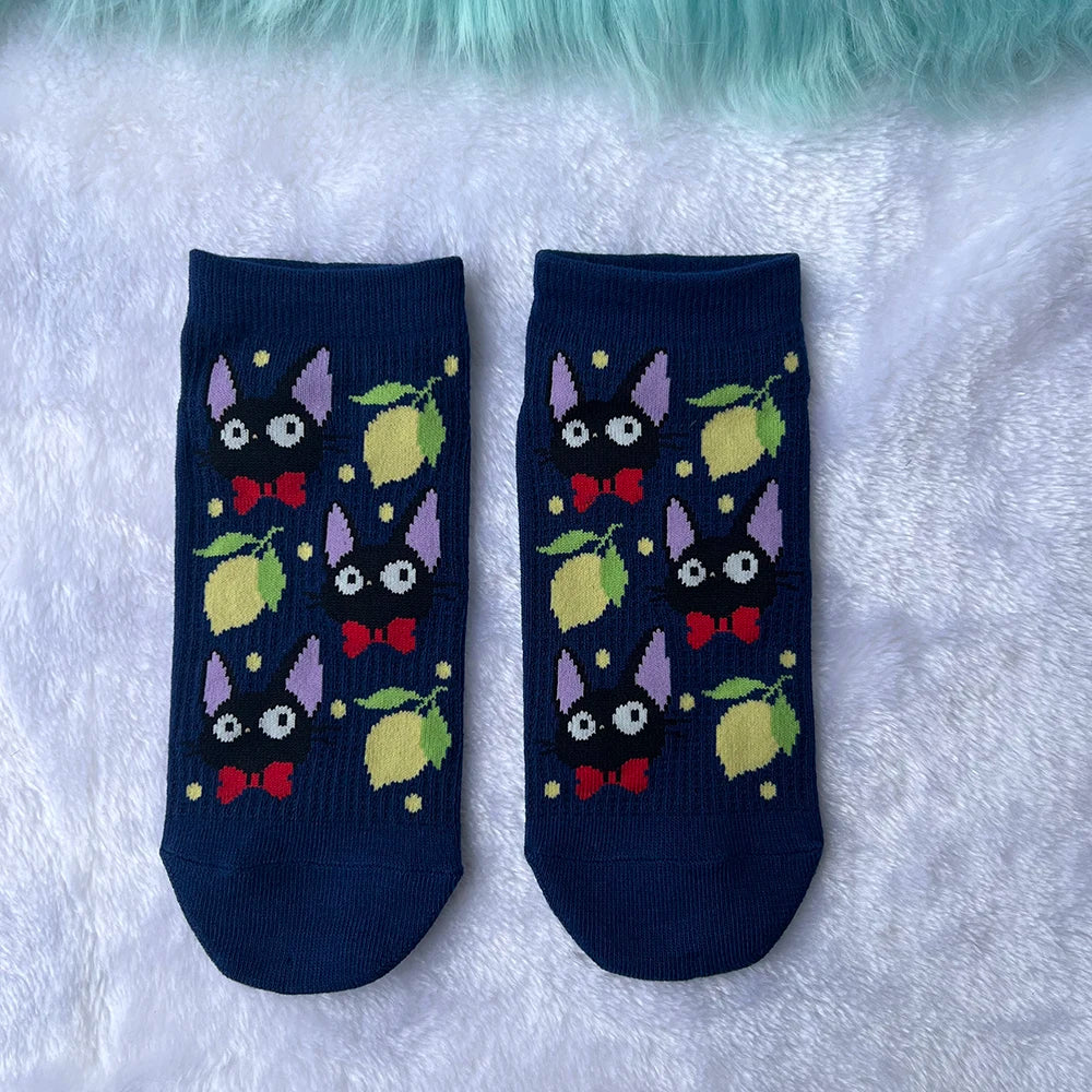 Cute Women's Black Cat Socks Kawaii Kitty Cartoon