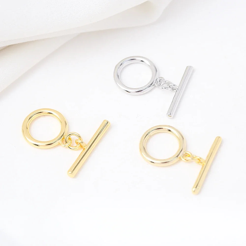 4Pcs T-bar Toggle Clasp Brass Gold Plated Round Ring Toggle Clasp Connector