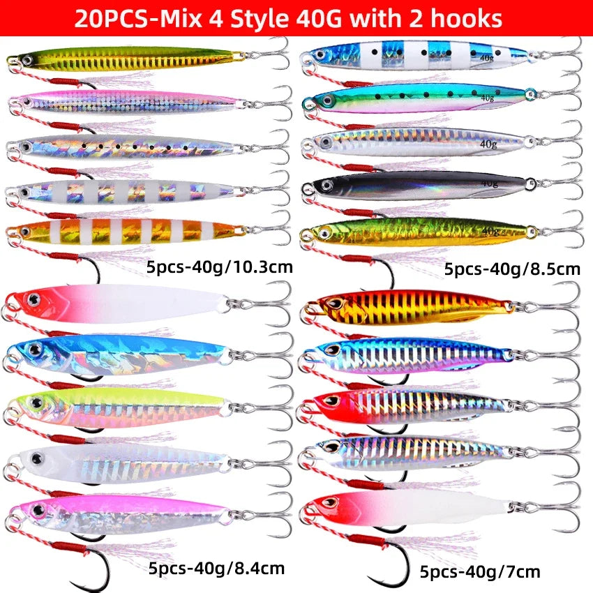 20PCS Casting Metal Jigs Fishing Lures Kit 10G 20G 28G 30G 60G