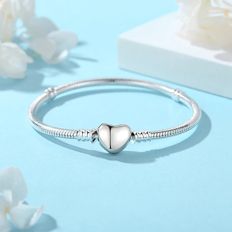 925 Sterling Silver Bracelets Bangles Love Heart Clip