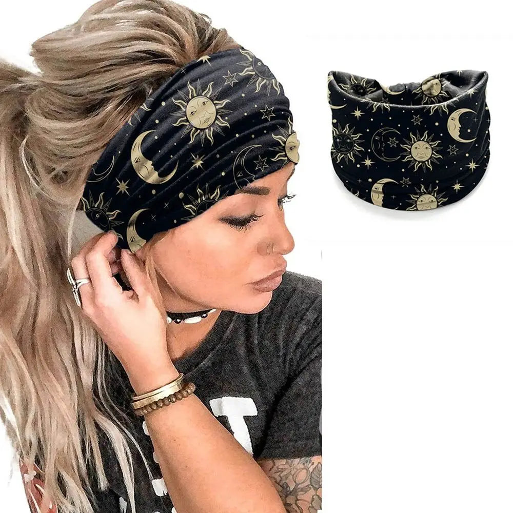 Boho Flower Print Wide Headbands Vintage Knot