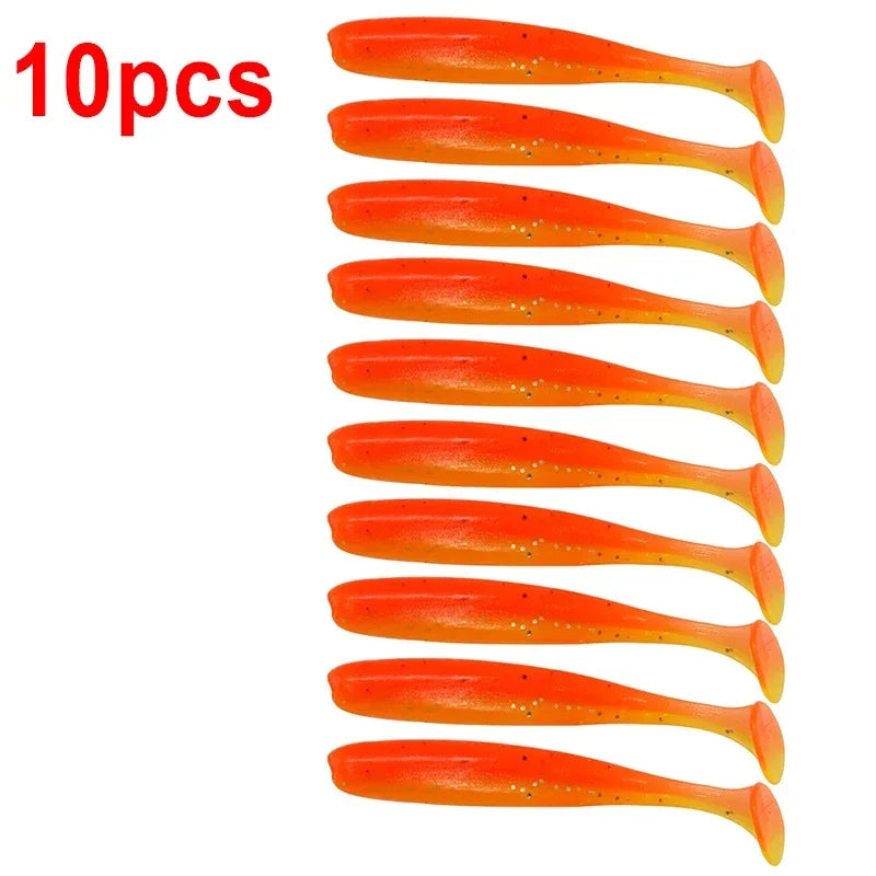 10pcs/Lot Fishing Lure 55mm 63mm 70mm T Tail Worm Soft Bait