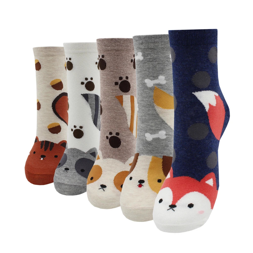 5 Pairs Fashion Colorful Kawaii Cute Cartoon Cotton Women Socks