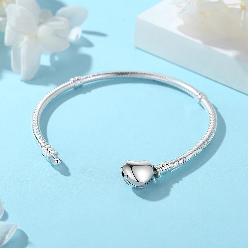 925 Sterling Silver Bracelets Bangles Love Heart Clip