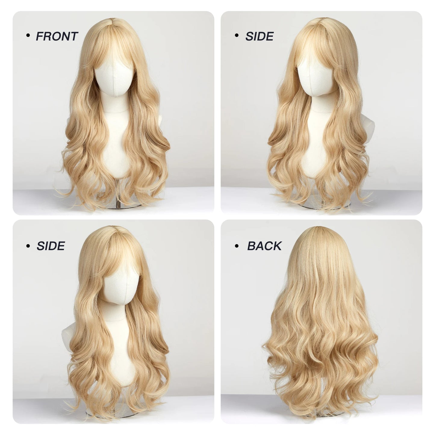 Long Wavy Light Ash Blonde Synthetic Wigs with Bangs for Women