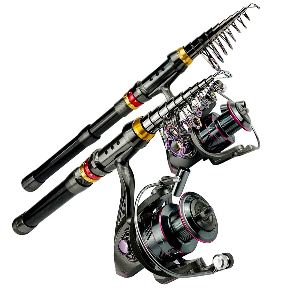 Ultra Light Telescopic Fishing Rod and Spinning Reel Combo 1.8/2.1/2.4/2.7/3/3.6M Lure Weight 7-38g Travel Surf Rods Surfcasting