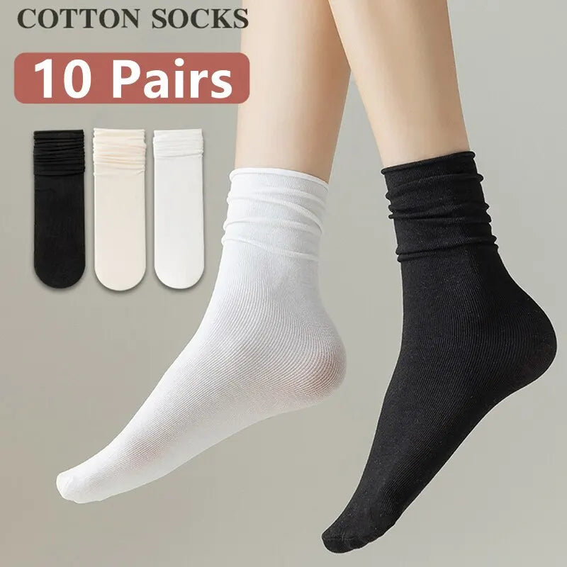 10 Pairs Thin Ice Silk Women's Long Tube Socks