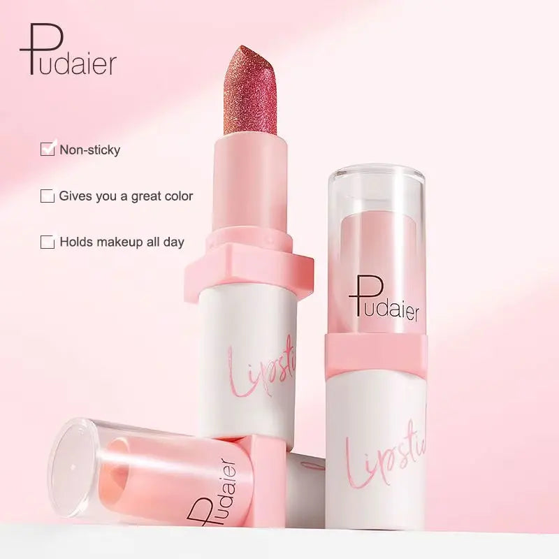 Waterproof Metallic Pearlescent Lipstick Pop Glitter Lip Gloss 10-Color Long Lasting