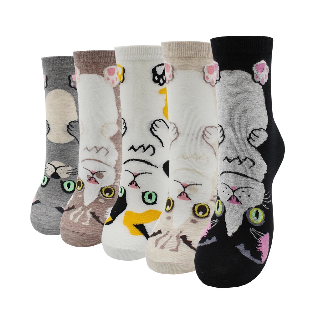 5 Pairs Fashion Colorful Kawaii Cute Cartoon Cotton Women Socks