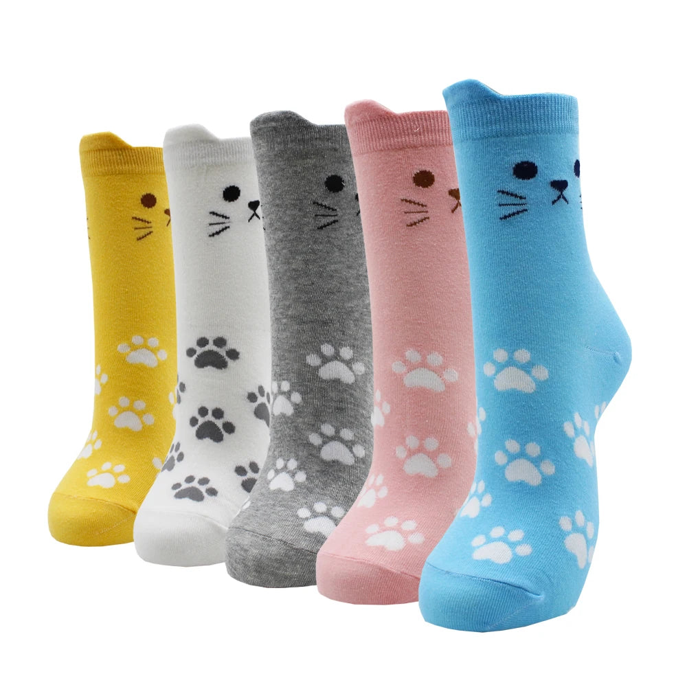 5 Pairs Fashion Colorful Kawaii Cute Cartoon Cotton Women Socks