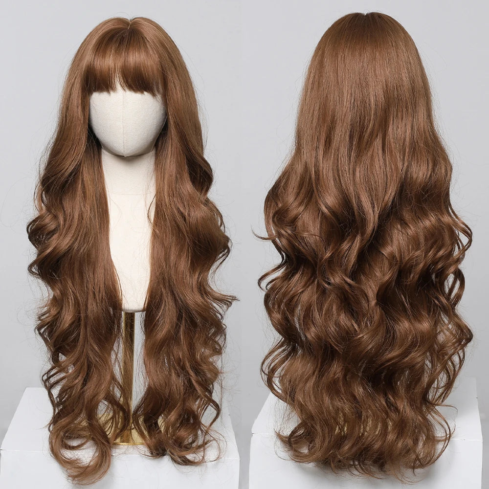 Brown Wigs 30 Inches Synthetic Curly Wig Long Wavy Hair for Women