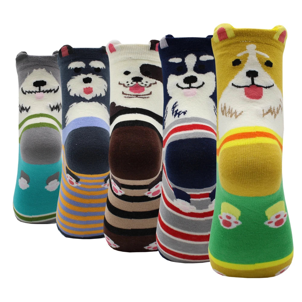 5 Pairs Fashion Colorful Kawaii Cute Cartoon Cotton Women Socks