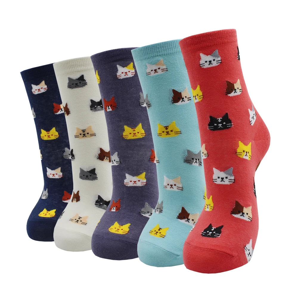 5 Pairs Fashion Colorful Kawaii Cute Cartoon Cotton Women Socks