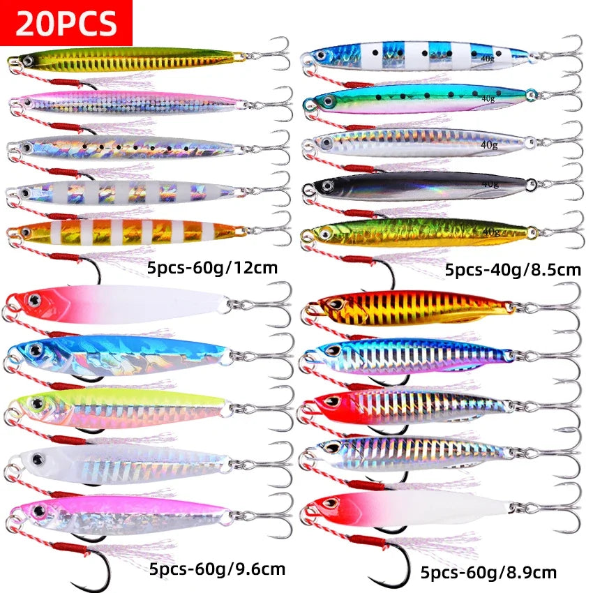 20PCS Casting Metal Jigs Fishing Lures Kit 10G 20G 28G 30G 60G