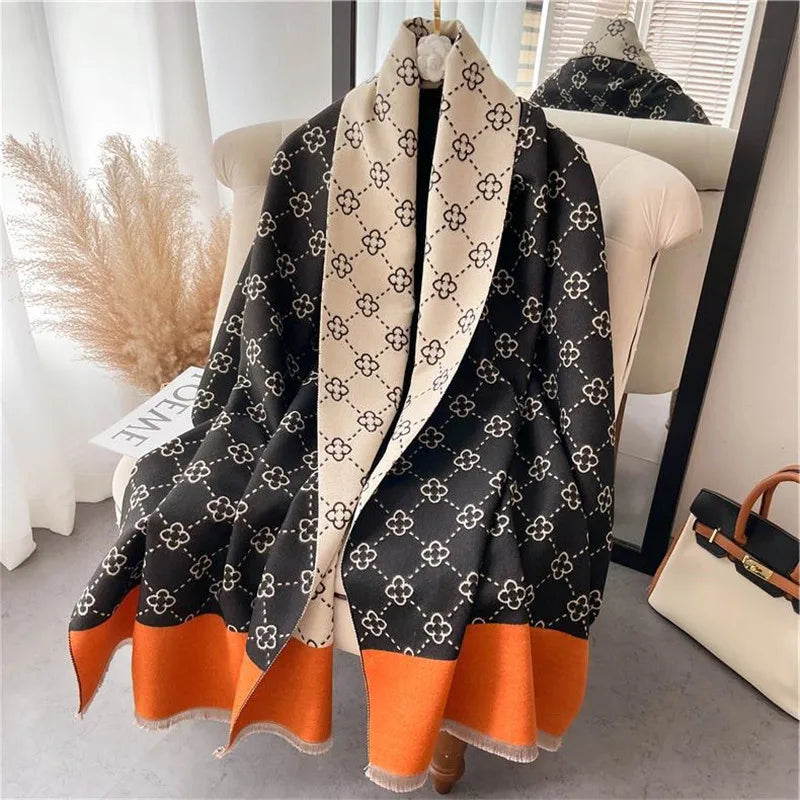 Warm Cashmere Poncho Shawl Scarf Luxury Print