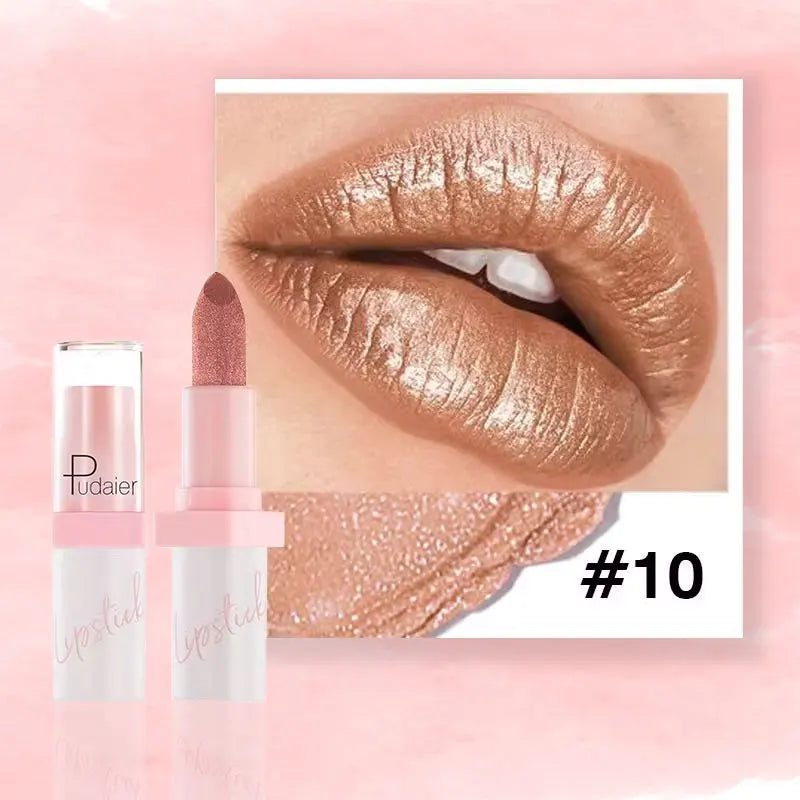 Waterproof Metallic Pearlescent Lipstick Pop Glitter Lip Gloss 10-Color Long Lasting