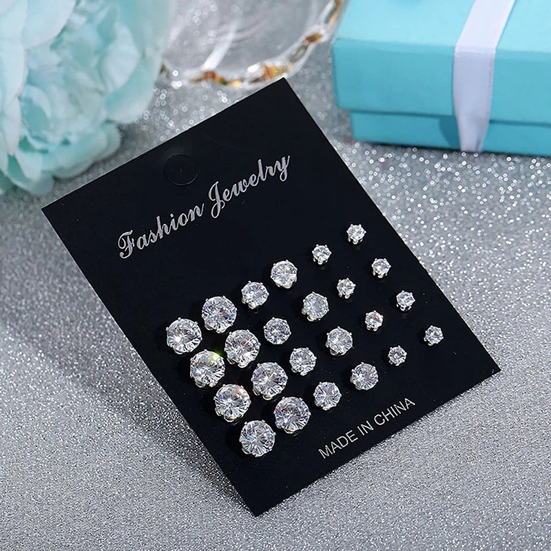 1Set White Shiny Crystal Zircon Earrings Set