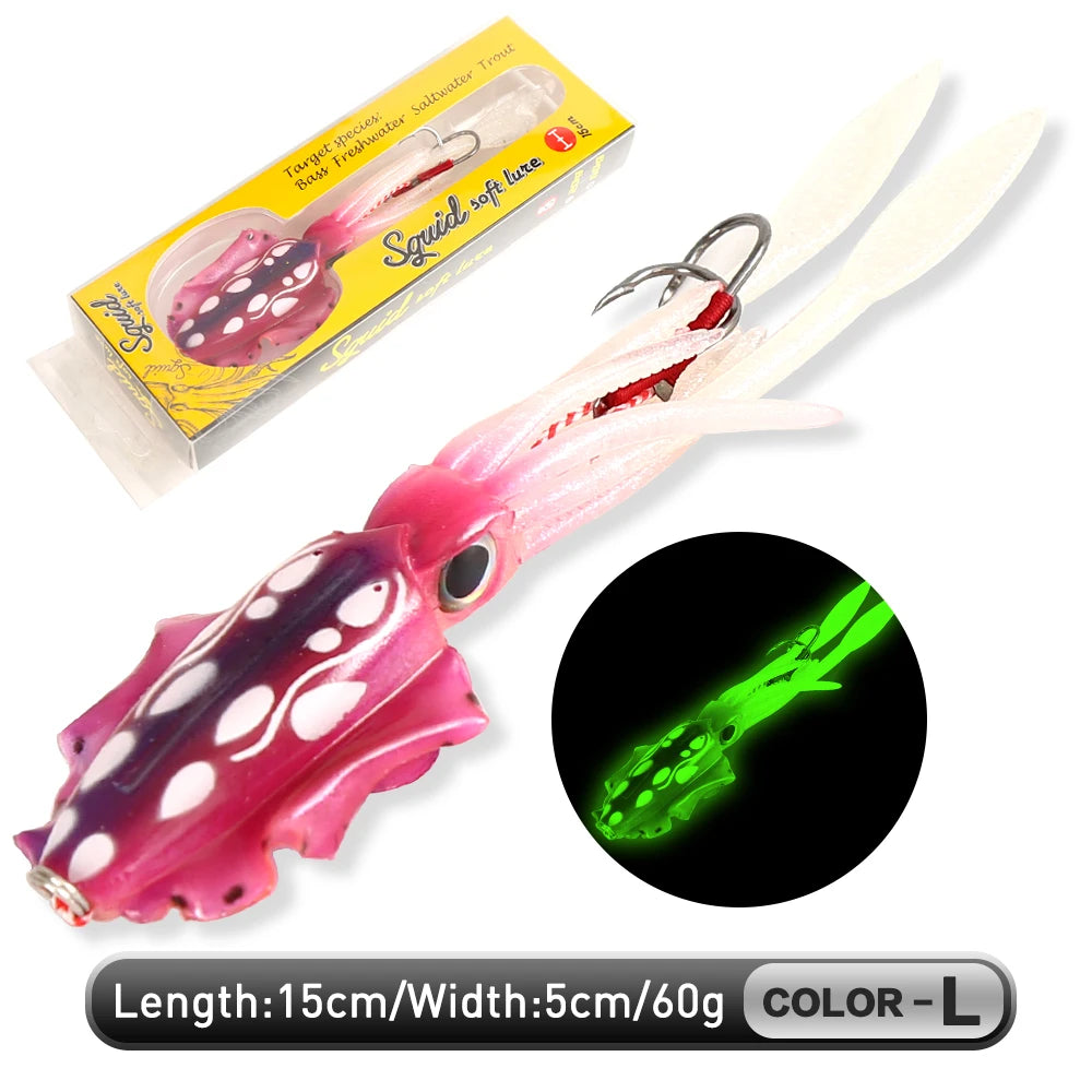 Soft Squid Bait Fishing Trolling Lure Octopus Head Jigs 60g