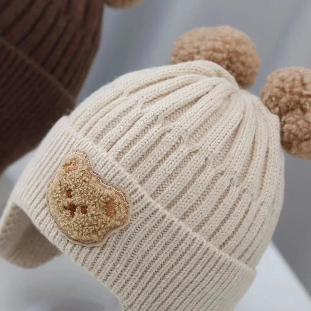 Baby wool hat cute bear ear protection hat