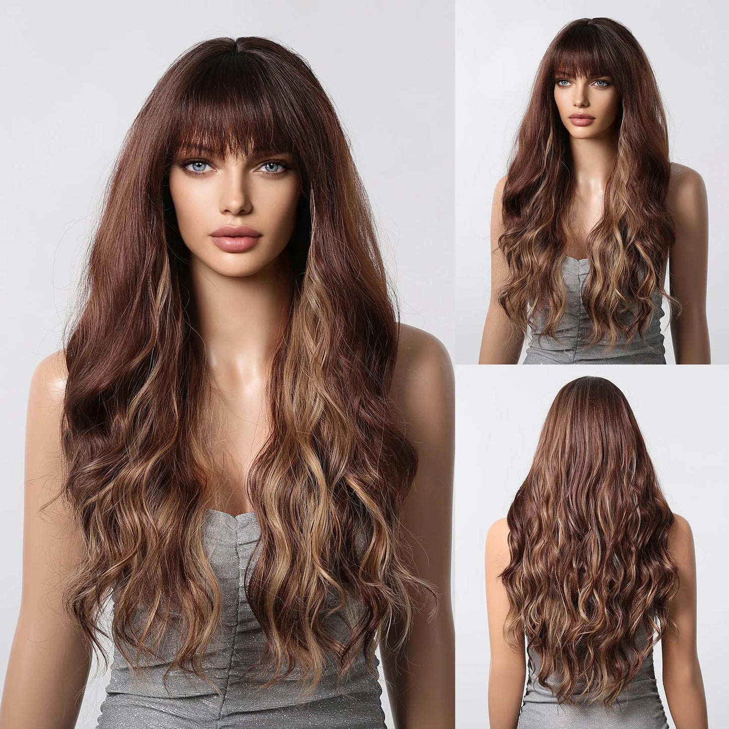 Brown Wigs 30 Inches Synthetic Curly Wig Long Wavy Hair for Women