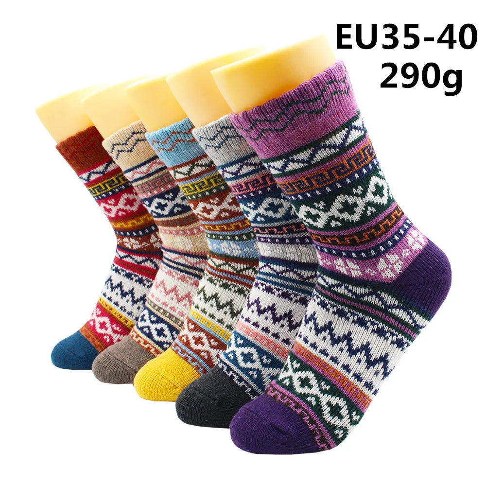 5 Pairs Winter Warmer Women Thicken Thermal Wool Cashmere Snow Socks